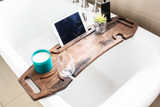 Bathboard, Solid Walnut, Custom Shape Bath Caddy, wine glass holder, cup holder, candle holder, tablet holder, phone holder, laptop table